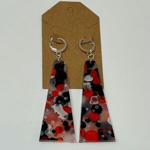 Orange Black White Earrings Halloween Geometric Trapeziod Acrylic Silver Tone